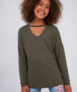 Terez Girls Army Green V Long Sleeve