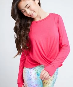 Terez Girls Hot Pink Twist Front Long Sleeve