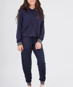 Terez Girls Shimmer Trim Checkmate Jogger In Navy