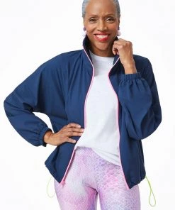 Terez Bras & Tops Navy Neon Streak RipStop Windbreaker