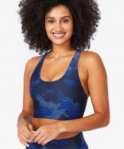 Terez Bras & Tops Navy Camo Stripe Hi-Shine Sports Bra