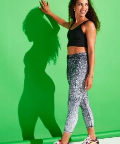 Terez Black And White Glitter Hi-Shine Capris