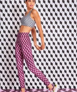 Terez Raspberry Geometric Hi-Shine Leggings