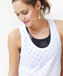 Terez White Burnout Star Tank Bras & Tops