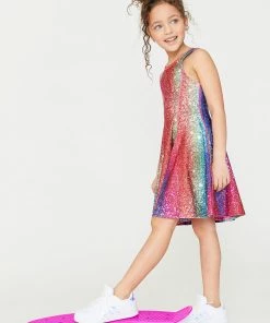 Terez Girls Rainbow Glitter Skater Dress