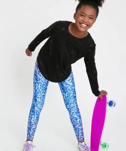 Terez Girls Blue Glitter Star Leggings