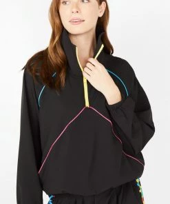 Terez Black Neon Streak RipStop Quarter Zip Windbreaker