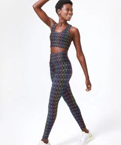 Terez Black Rainbow Sound Waves Hi-Shine Leggings