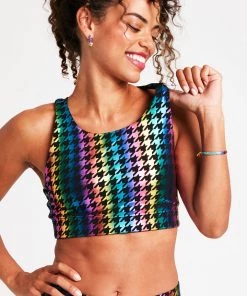 Terez Bras & Tops Rainbow Houndstooth Foil UpLift Sports Bra