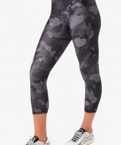 Terez Charcoal Camo Stripe Hi-Shine Capris