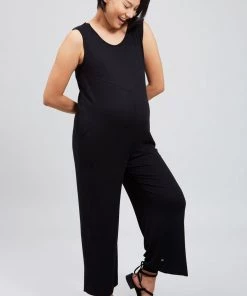 Terez Ribbed Bump Squad Jumpsuit In Black Maternity