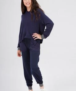 Terez Girls Shimmer Trim Waffle Hoodie In Navy