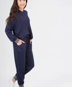 Terez Girls Shimmer Trim Checkmate Jogger In Navy