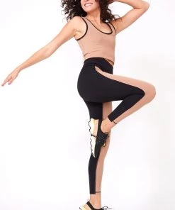 Terez TLC Shop Jet Black And Camel Colorblock TLC Leggings