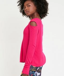 Terez Girls Waffle Cold Shoulder Long Sleeve In Pink