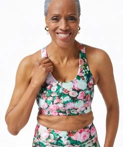 Terez Pink Floral Bouquet Hi-Shine Sports Bra Spring Collection