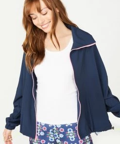 Terez Bras & Tops Navy Neon Streak RipStop Windbreaker