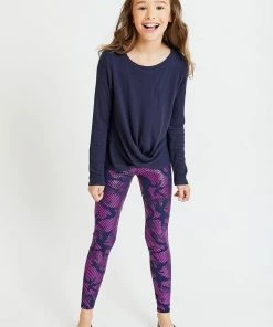 Terez Girls Waffle Twist Front Long Sleeve In Navy 11 Terez Girls Waffle Twist Front Long Sleeve In Navy