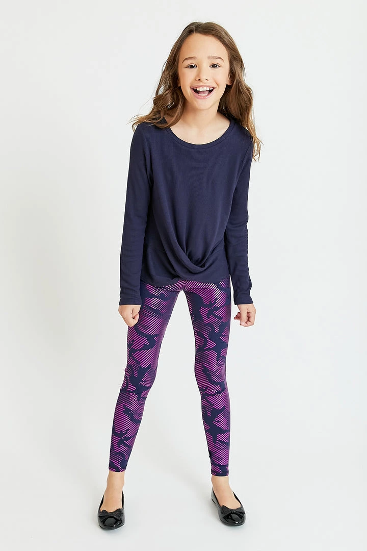 Terez Girls Waffle Twist Front Long Sleeve In Navy 5 Terez Girls Waffle Twist Front Long Sleeve In Navy