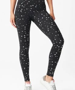 Terez Black Silver Mini Star Foil Uplift Leggings