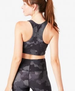 Terez Charcoal Camo Stripe Hi-Shine Sports Bra