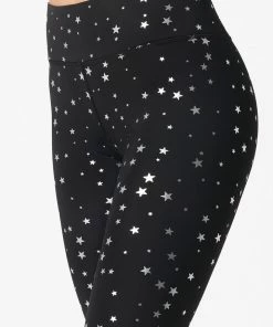 Terez Black Silver Mini Star Foil Uplift Leggings