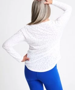 Terez Bras & Tops White Burnout Cheetah Long Sleeve Tee
