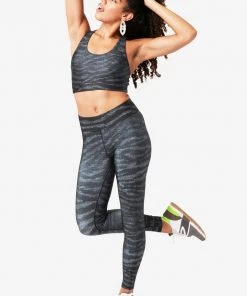 Terez Bras & Tops Charcoal Show Your Stripes Hi-Shine Sports Bra