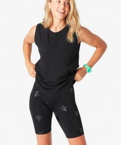 Terez Black Tonal Star Foil UpLift Bike Shorts