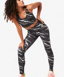 Terez Onyx Black Marble Hi-Shine Sports Bra Bras & Tops