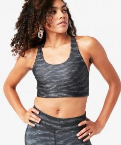 Terez Bras & Tops Charcoal Show Your Stripes Hi-Shine Sports Bra