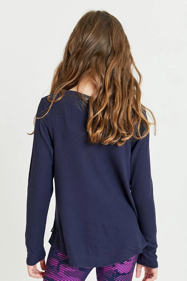 Terez Girls Waffle Twist Front Long Sleeve In Navy 4 Terez Girls Waffle Twist Front Long Sleeve In Navy
