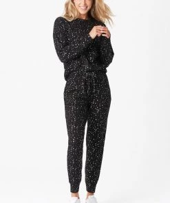 Terez Bottoms Black Silver Mini Star Foil CozyCozy Joggers