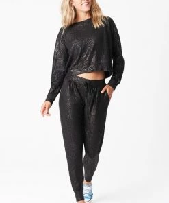 Terez Bottoms Obsidian Snakeskin Foil French Terry Joggers