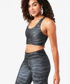 Terez Bras & Tops Charcoal Show Your Stripes Hi-Shine Sports Bra