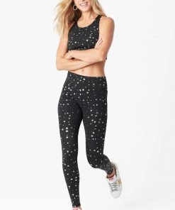 Terez Black Silver Mini Star Foil Uplift Leggings