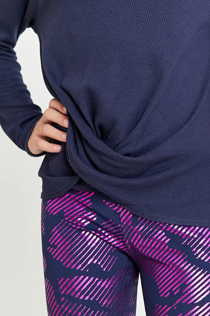 Terez Girls Waffle Twist Front Long Sleeve In Navy 6 Terez Girls Waffle Twist Front Long Sleeve In Navy