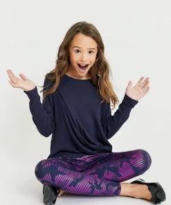 Terez Girls Waffle Twist Front Long Sleeve In Navy 9 Terez Girls Waffle Twist Front Long Sleeve In Navy