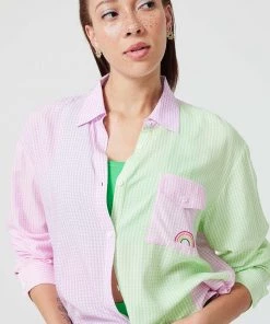 Terez Pastel Gingham Patchwork Button Down New Arrivals
