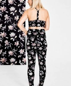 Golden Times Florals Terez X Black Iris Midnight Lillies TLC Leggings