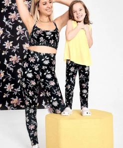 Golden Times Florals Terez X Black Iris Midnight Lillies TLC Leggings