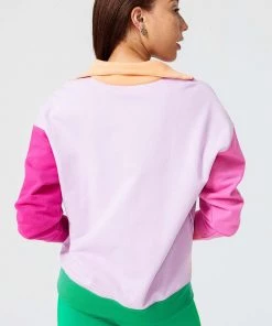 Terez New Arrivals Spring Mix Colorblock Quarter Zip Sweatshirt