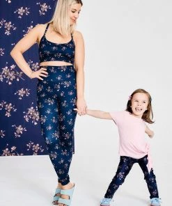 Terez X Black Iris Girls Navy Blue Blossom Leggings