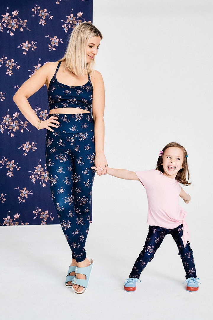 Terez X Black Iris Girls Navy Blue Blossom Leggings 1 Terez X Black Iris Girls Navy Blue Blossom Leggings