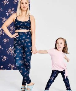Terez X Black Iris Girls Navy Blue Blossom Leggings