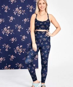 Golden Times Terez X Black Iris Navy Blue Blossom TLC Leggings Florals