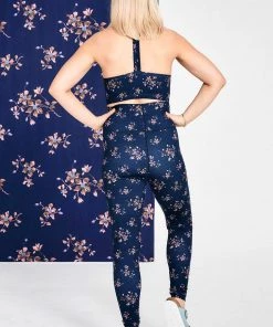 Golden Times Terez X Black Iris Navy Blue Blossom TLC Leggings Florals