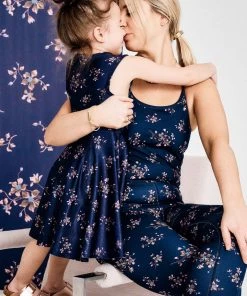 Terez X Black Iris Girls Navy Blue Blossom Skater Dress