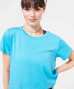 Terez New Arrivals Aqua Blue WorkIt Crop Tee