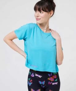 Terez New Arrivals Aqua Blue WorkIt Crop Tee